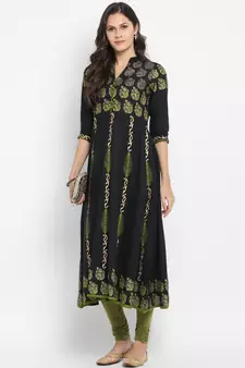  Black printed cotton cotton-kurtis