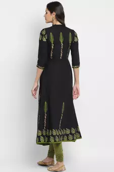  Black printed cotton cotton-kurtis