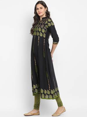  Black printed cotton cotton-kurtis 4