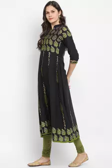  Black printed cotton cotton-kurtis