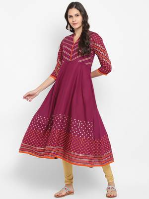  Purple printed cotton kurtis 1