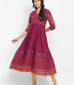 G COLLECTION Purple printed cotton kurtis