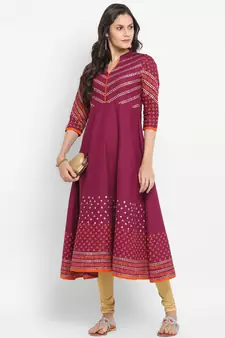  Purple printed cotton kurtis