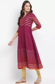 Purple printed cotton kurtis