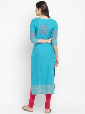  Teal-blue printed cotton kurtis 2