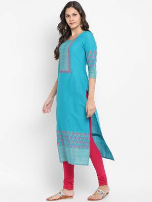 Teal-blue printed cotton kurtis 3
