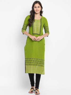  Green printed cotton kurtis 1