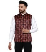 Brown printed satin nehru-jacket
