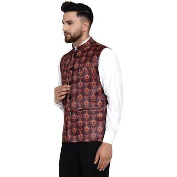 Brown printed satin nehru-jacket 3