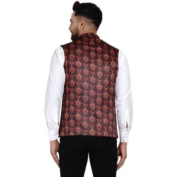 Brown printed satin nehru-jacket 4