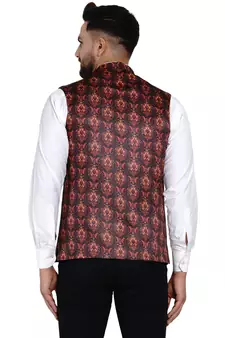 Brown printed satin nehru-jacket
