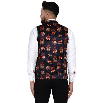 Black printed satin nehru-jacket 4