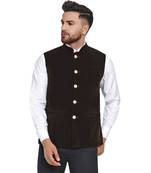 Brown plain velvet nehru-jacket