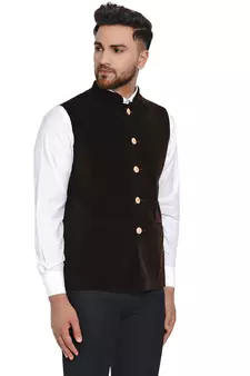 Brown plain velvet nehru-jacket