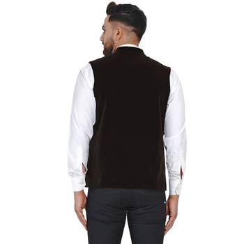Brown plain velvet nehru-jacket 4