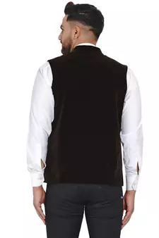 Brown plain velvet nehru-jacket