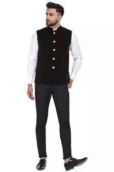 Brown plain velvet nehru-jacket
