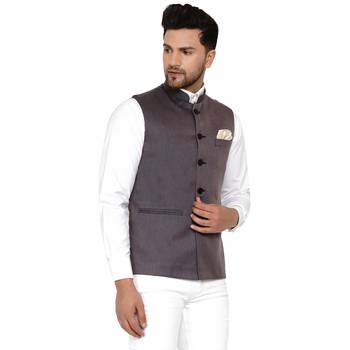 Grey plain cotton nehru-jacket 2