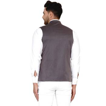 Grey plain cotton nehru-jacket 4