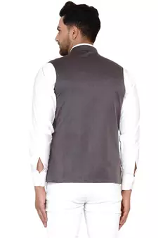 Grey plain cotton nehru-jacket