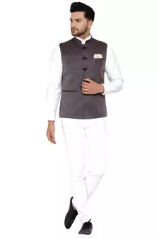 Grey plain cotton nehru-jacket