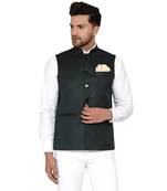 Green plain cotton nehru-jacket