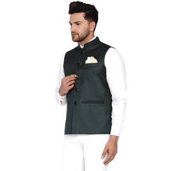 Green plain cotton nehru-jacket 3