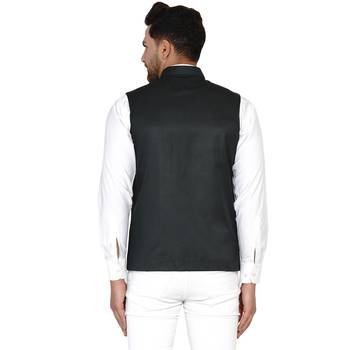 Green plain cotton nehru-jacket 4