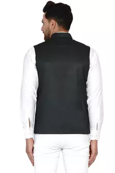 Green plain cotton nehru-jacket