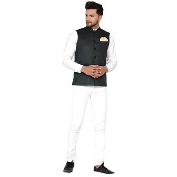 Green plain cotton nehru-jacket 5