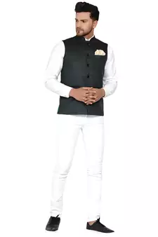 Green plain cotton nehru-jacket