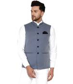 Grey plain cotton nehru-jacket