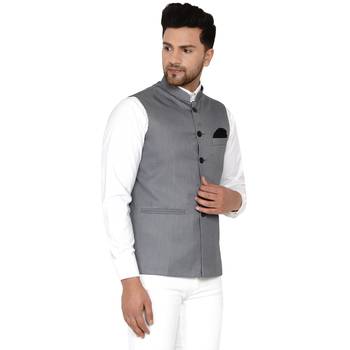 Grey plain cotton nehru-jacket 2