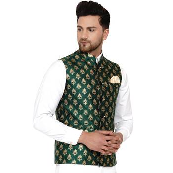 Green Banarasi Brasso Work Nehru Jacket 2