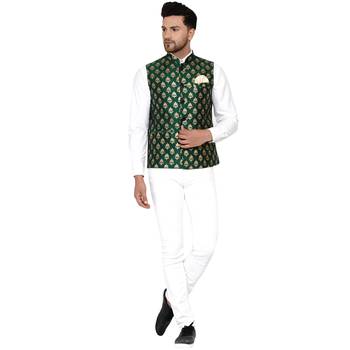 Green Banarasi Brasso Work Nehru Jacket 5