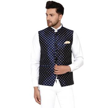 Blue brasso banarasi nehru-jacket 1