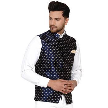 Blue brasso banarasi nehru-jacket 2