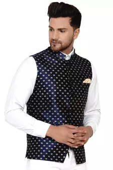 Blue brasso banarasi nehru-jacket