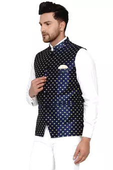 Blue brasso banarasi nehru-jacket