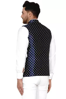 Blue brasso banarasi nehru-jacket