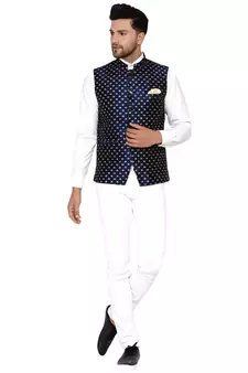 Blue brasso banarasi nehru-jacket
