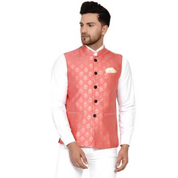 Pink brasso banarasi nehru-jacket 1