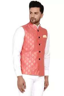 Pink brasso banarasi nehru-jacket