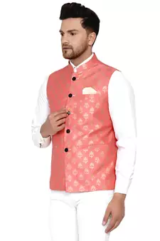 Pink brasso banarasi nehru-jacket