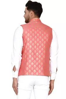Pink brasso banarasi nehru-jacket