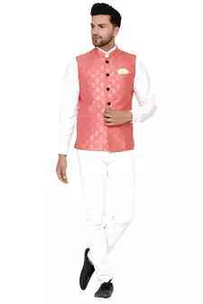 Pink brasso banarasi nehru-jacket