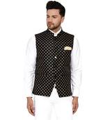 Black brasso banarasi nehru-jacket