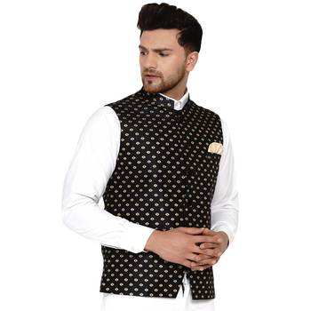 Black brasso banarasi nehru-jacket 2