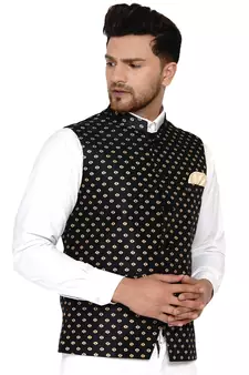 Black brasso banarasi nehru-jacket