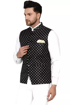 Black brasso banarasi nehru-jacket